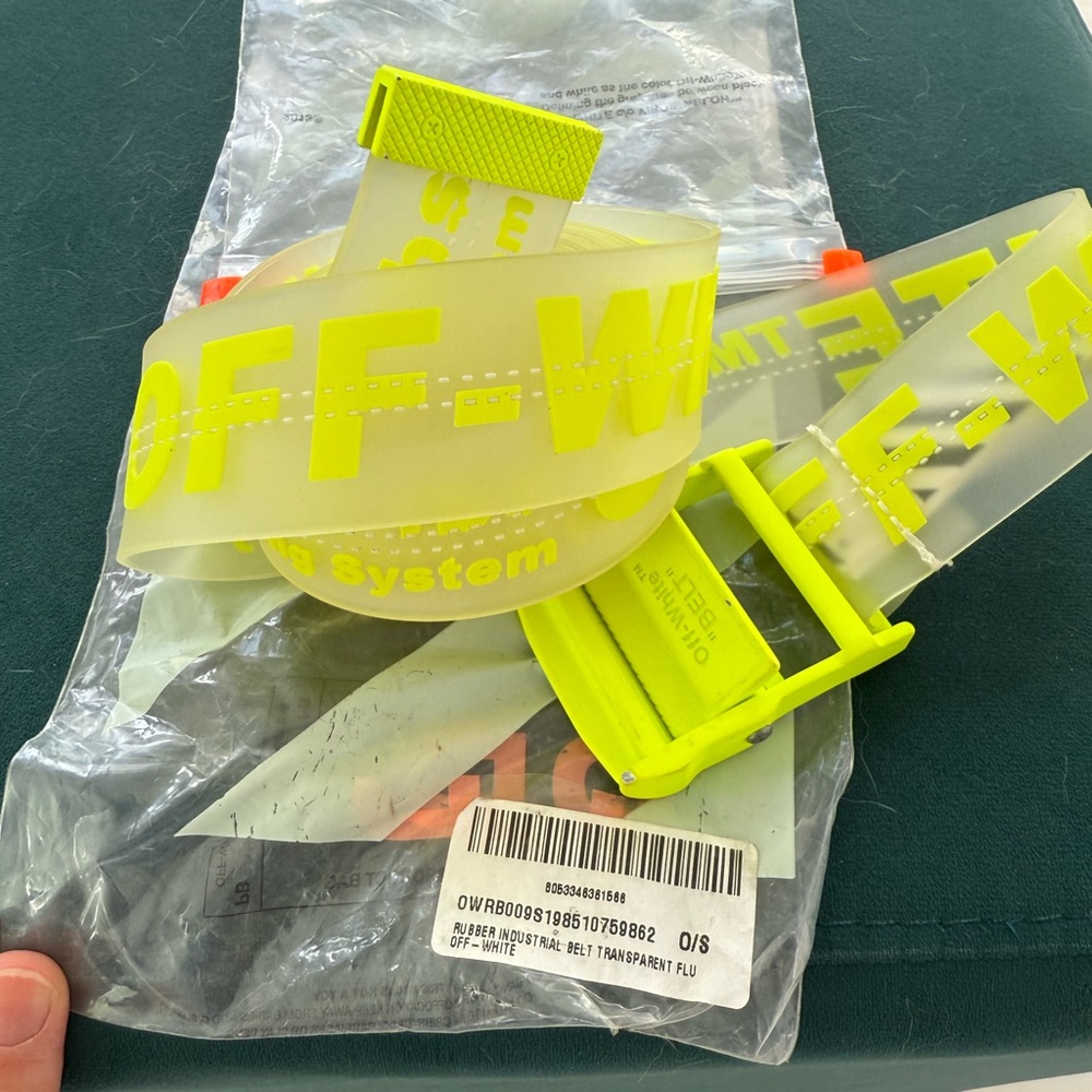 Off-White Neon Yellow Industrial Rubber Transparent Belt